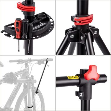 Підставка для велосипеда CXWXC - професійна стійка для ремонту з підставою для інструментів та магнітним відсіком, поворотна та складна, до 30 кг, чорна