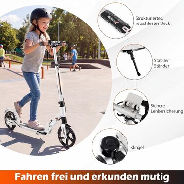 COSTWAY Розкладний електросамокат для дітей та дорослих, білий. Самокат з дзвінком, підніжкою, вантажопідйомністю 100 кг та ременем для перенесення