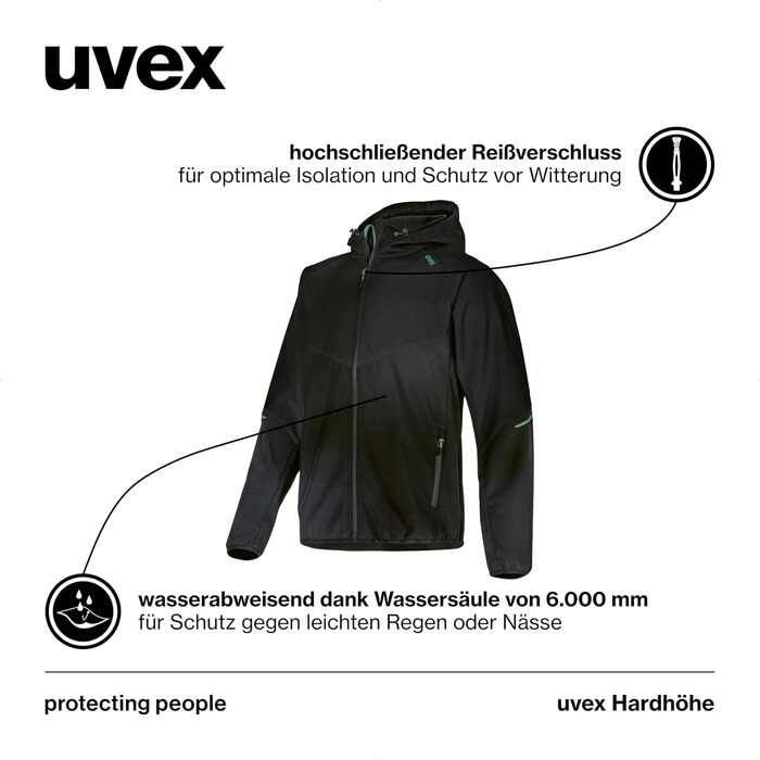 Чоловіча софтшелл куртка uvex Hardhöhe — водовідштовхуюча та дихаюча функціональна демісезонна куртка, чорна, розмір XL