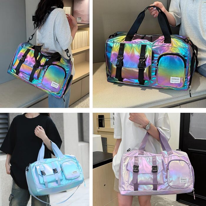 Спортивна сумка для фітнесу та подорожей для жінок і чоловіків з відділенням для взуття та вологих речей, універсальна сумка для залу та плавання + набір наклейок-літер Chenille (26 шт, сині)