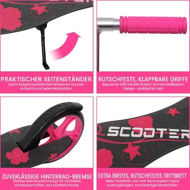 Дитячий ролер Habib Kickroller – складний, регульована висота, великі колеса, до 80 кг, для міста (рожевий)