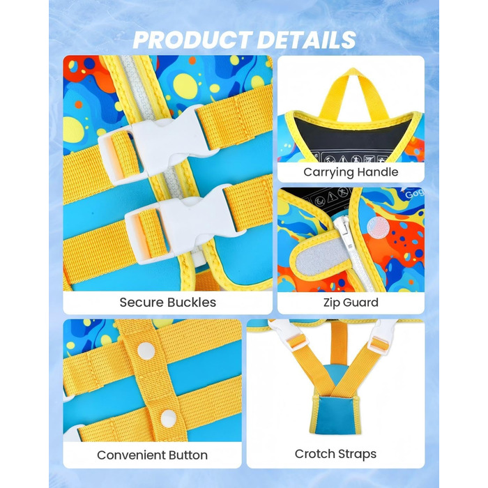 Дитячий жилет для плавання Gogokids для малюків 1-5 років (15-30 кг), блакитний