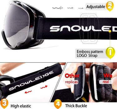Лижна маска Snowledge для жінок і чоловіків, подвійна лінза OTG, UV400, антифог, вітрозахист, для сноуборду, лиж, мотоциклу, велосипеда, шолом-сумісна, чорна/сіра (VLT 14%) HB-167