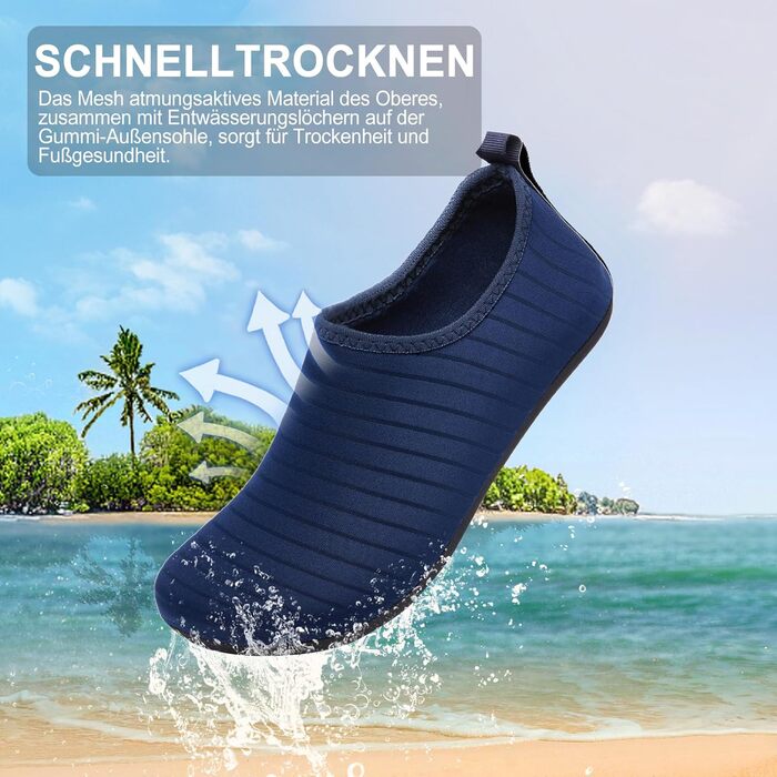 Водні черевики для плавання та відпочинку на пляжі - чоловічі та жіночі (43 EU, сині смужки)