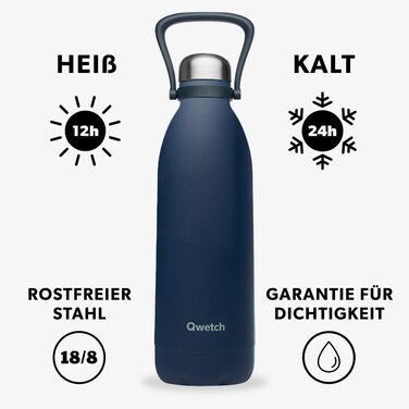 Термос QWETCH Titan Granite 1,5 л, нержавіюча сталь, синій, 48 годин холод, 16 годин гарячий, BPA Free, герметичний, з ручкою