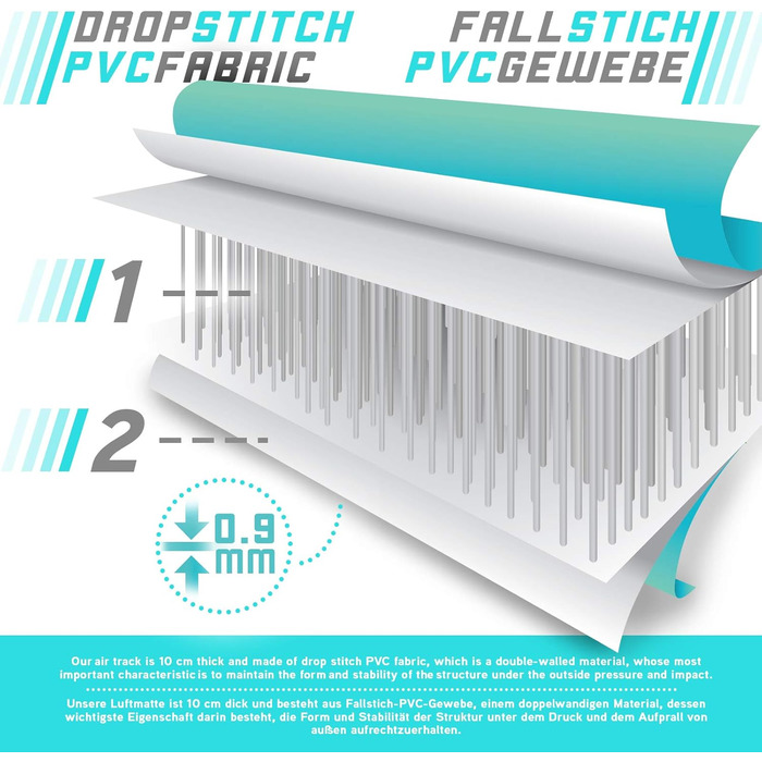 Physionics® Air Matte Track: надувна гімнастична/тренувальна матка (3/4/5/6/7/8 м) з електричним насосом, вибір кольору