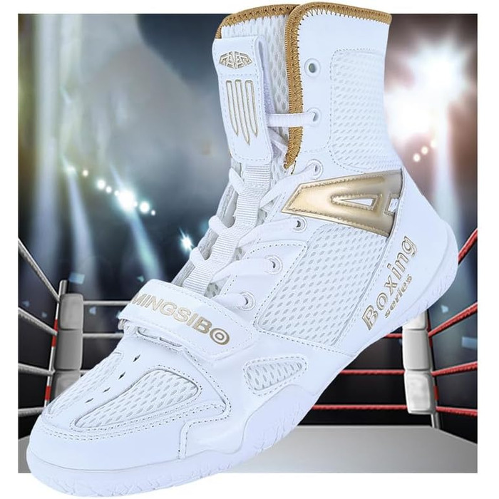 Боксерські кросівки для чоловіків. Зручні, дихаючі кросівки для боксу, єдиноборств, фітнесу та бодібілдингу. Білий, сірий колір. Розмір 41 EU.