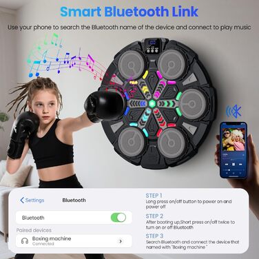 Музична боксерська машина IERAKOR для дітей з LED-підсвіткою, Bluetooth, 5 швидкостей, чорна