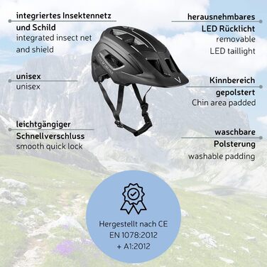 Велосипедний шолом Black Crevice Enduro з LED підсвіткою, MTB, для дорослих