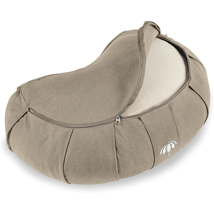 Подушка для медитації Lotuscrafts Zafu напівмісяць, 15 см, з дінковою начинкою, бавовна органічна, сертифікат GOTS, світло-бежева