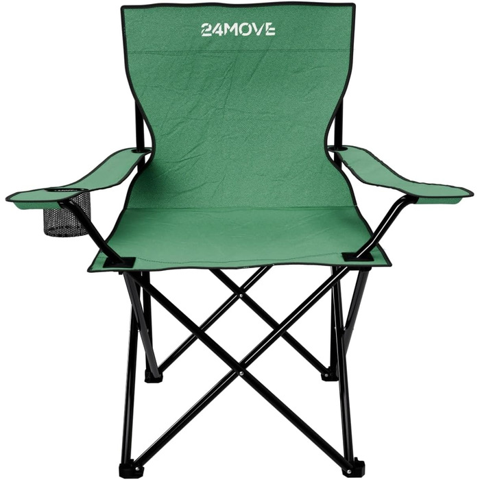 Набір з 2 туристичних стільців 24MOVE® для відпочинку на природі - складані стільці для кемпінгу, риболовлі, саду та дому, зелені