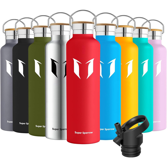 Пляшка для води Super Sparrow з нержавіючої сталі, термос, герметична, BPA Free, 350/500/620/750/1000 мл, для дітей, спорту, школи, з 2 кришками