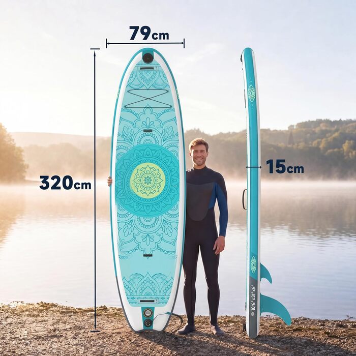 Надувний SUP-борд JUMMICO 320x80x15 см з каяковим сидінням та веслом, до 160 кг, синьо-білий з квітковим малюнком