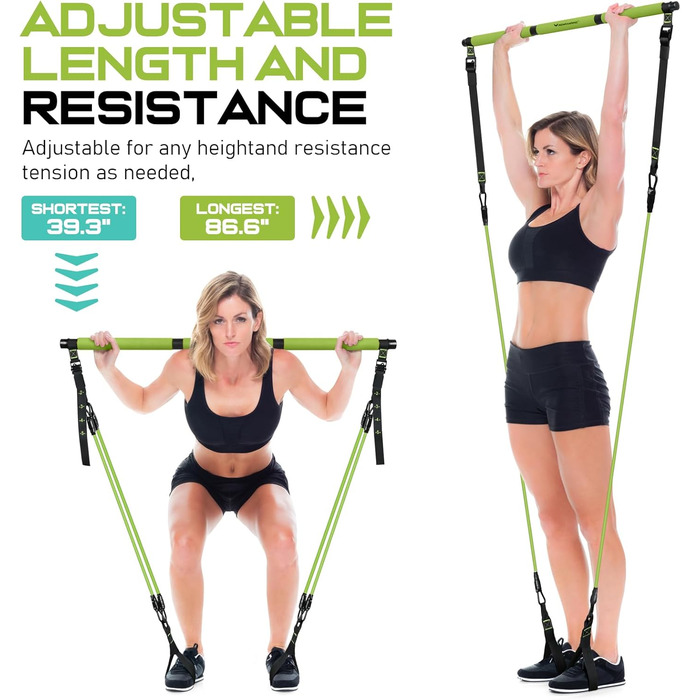 Pilates Bar Kit з гумовими стрічками Grün – багатофункціональний тренажер для пілатесу для жінок та чоловіків з міцною металевою пряжкою, обладнання для домашніх тренувань для всього тіла