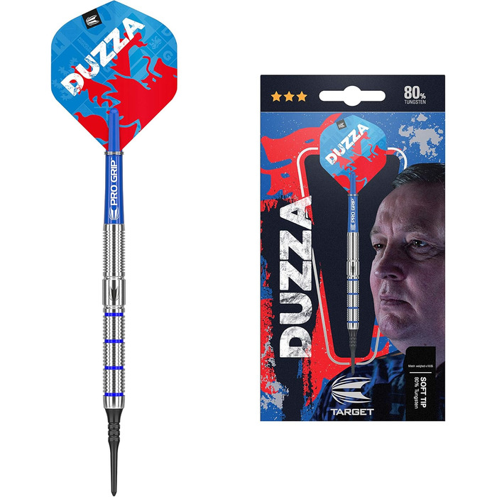 Дротики для дартсу Target Duzza 80% вольфраму, 20 г, софт-тип