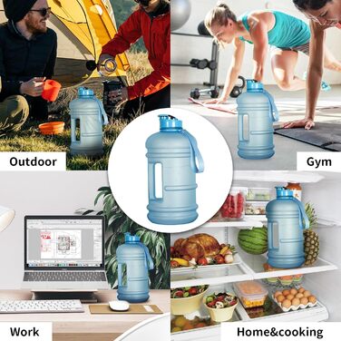 Фляга для води TOOFEEL 2л BPA Free, велика, спортивна, з позначеннями об'єму (Матова блакитна, 2200 мл)