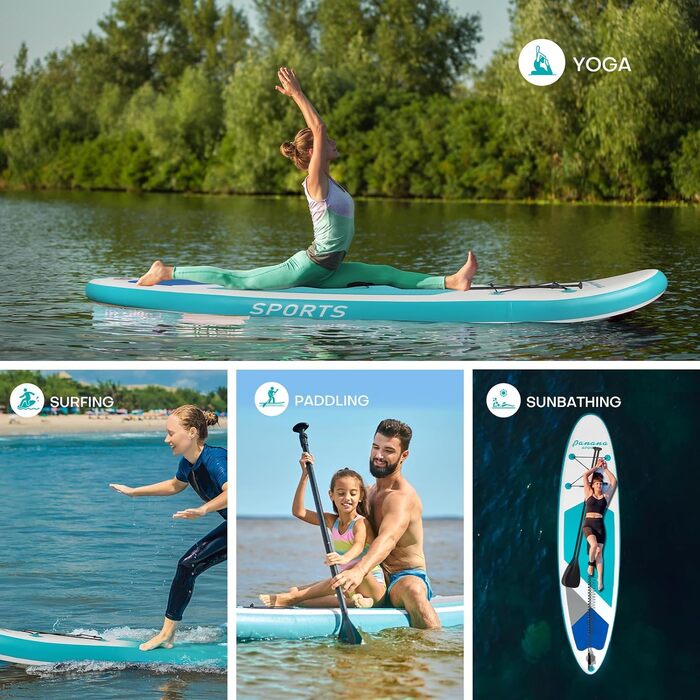 Надувне SUP дошка Panana Stand Up Paddle Board з аксесуарами: весло, неслизьке покриття, 325x76x15 см, зелене