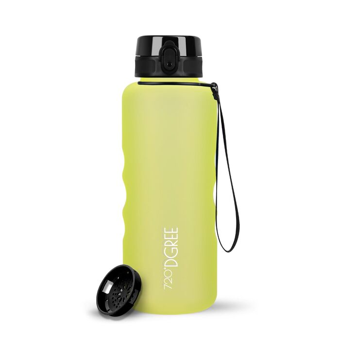 Пляшка спортивна 720°DGREE 'uberBottle' з ситечком, 1.5 л, жовта (лимонна) - BPA-Free, для спорту, школи, фітнесу, дітей, велосипеда, прогулянок, Tritan