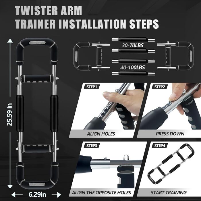 Тренажер для рук Twister з 6 рівнями навантаження (30-50 кг/30-150 lbs), портативний тренажер для грудних м'язів зі знімним дизайном - тренажер для грудей для чоловіків для дому, офісу та подорожей, червоний 30-100 lbs 4Spring (сірий 30-100 lbs 4Spring)
