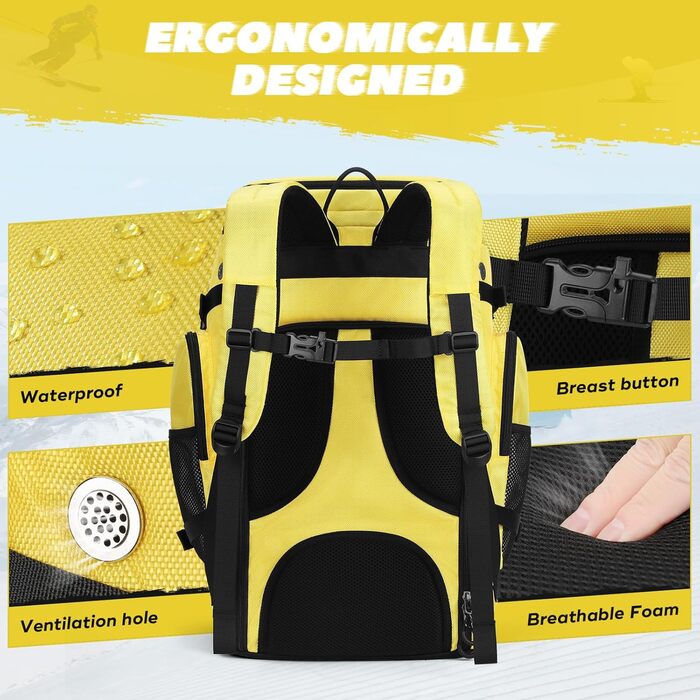 Чохол для лижних черевиків Maelstrom 55 л, великий рюкзак для подорожей, водонепроникний для сноуборду, лижного спорядження, колір: лимонний