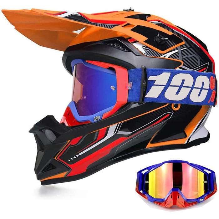 Мотошолом YASE Cross для мотокросу/ендуро/даунхілу, повний захист обличчя, для мопеда/ATV/MTB (чорний/помаранчевий/червоний, L (56-57 см))