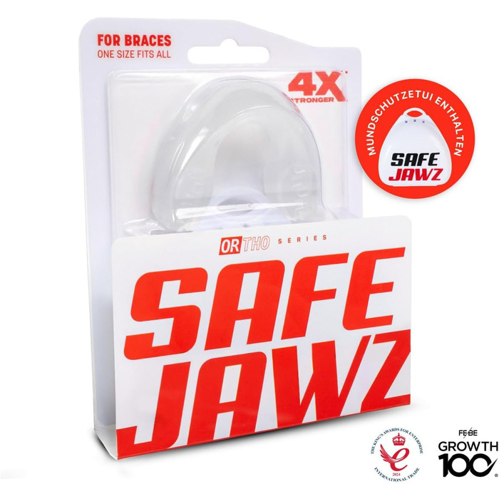 Капа спортивна SAFEJAWZ для захисту зубів з брекетами, прозора, універсальний розмір. Для контактних видів спорту: регбі, MMA, бокс, хокей, дзюдо, кікбоксинг, єдиноборства.