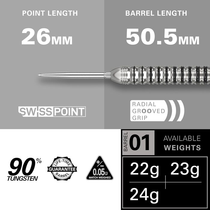 Професійний набір дротиків Target EXO Edition 90% вольфрам, сталевий наконечник, Swiss Point, Pro Grip, No.6, інструмент SP