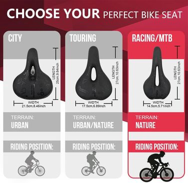 Велосипедне сідло HUGEOAKS для чоловіків та жінок: комфортне, для MTB, шосе, тренажера, DH, BMX