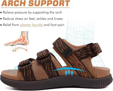 Чоловічі трекінгові сандалії KuaiLu: зручні, ортопедичні, для підтримки стопи при фасціїтусі, для активного відпочинку, літні, легкі, з відкритими пальцями, з регульованою застібкою-липучкою, розмір 48 EU, хакі-коричневі