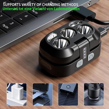 Ліхтар на голову Skylla LED акумуляторний, 250000 люмен, Zoom, 11 режимів, IP67, регульований, для кемпінгу та надзвичайних ситуацій (чорний)