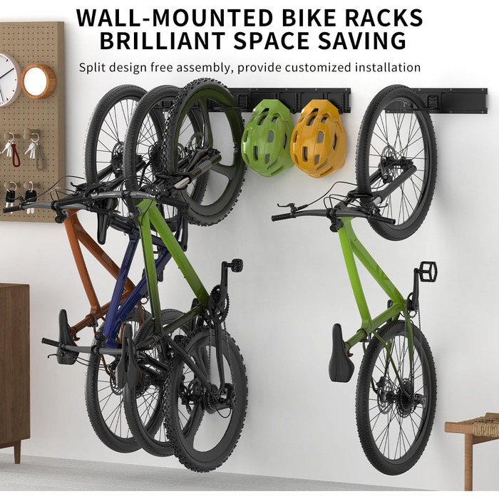 Настінна підставка для велосипедів Housolution 32 дюйми на 4 велосипеда + 3 шоломи, до 136 кг, міцна сталева конструкція, для гаража