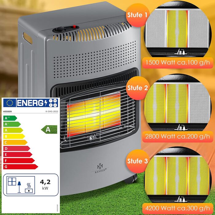 Газовий нагрівач KESSER 4200W з керамічним піроелементом, газовий нагрівач, інфрачервоний нагрівач, для балонів Butan/Propane до 15кг, сірий/темно-сірий