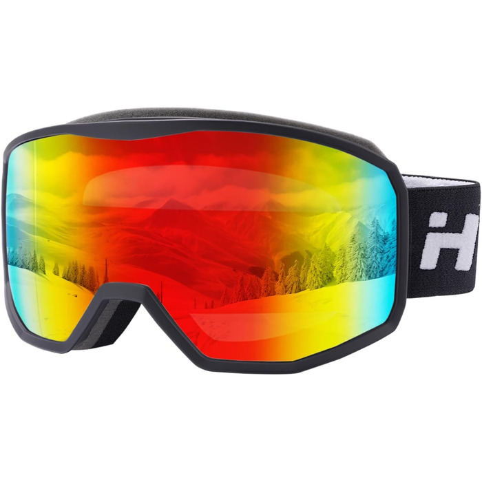 Скі-маска Hioutdoor для сноуборду та гірськолижного спорту: захист 100% від UV, антитуманне покриття, сумісна з шоломом, подвійна лінза, вітрозахист, комфортна підкладка, чорне обрамлення, червона лінза (VLT 15%)