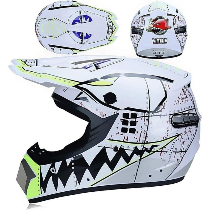 Шолом Мотокрос З Унісекс, Повний Обличчя, Оф-Роуд, Мотоцикл, Ендуро, MTB, ATV, Картинг, Скутер, MX, Quad, Dirt Bike, Білий, M(54~55см))