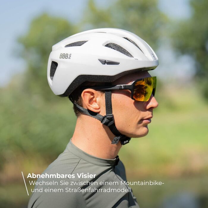 Велосипедний шолом BBB Condor 2.0 для чоловіків і жінок, знімний козирок, для MTB і шосе, матовий білий, розмір M (52-58 см), з чохлом для транспортування