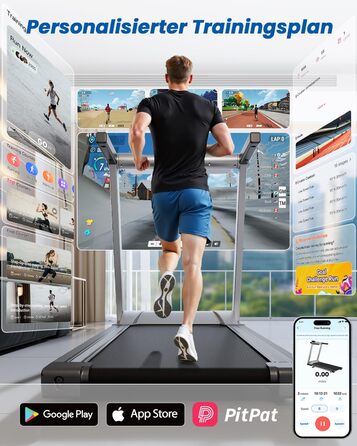 Складне бігове доріжки для дому Klappbar 16 km/h, Walking Pad Foldable з нахилом 6%, бігове доріжки 158 KG велика площа бігу 112 * 42cm, бігове доріжки тихе для дому та офісу (Срібно-Чорний)