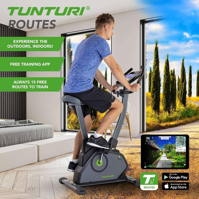 Велотренажер Tunturi Cardio Fit E35 з датчиком пульсу, LCD-дисплеєм та тримачем для планшета — для домашніх тренувань, реабілітації та початківців