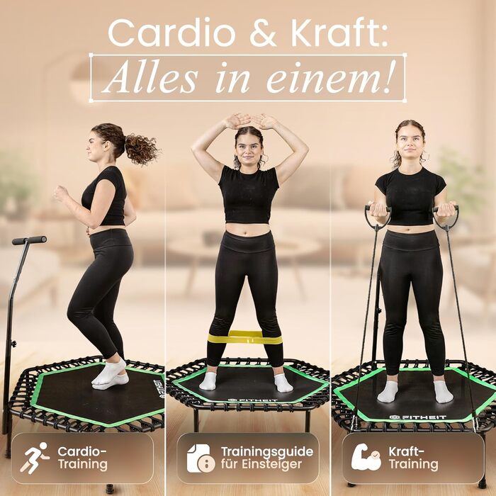 Батут фітнес для дорослих Ø120 см до 150 кг з ручкою та гумовими стрічками | Minitrampolin Rebounder