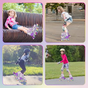 Регульовані роликові ковзани для дітей, дівчаток, початківців. Ролики для дітей та підлітків, кольори: фіолетовий, райдуга.