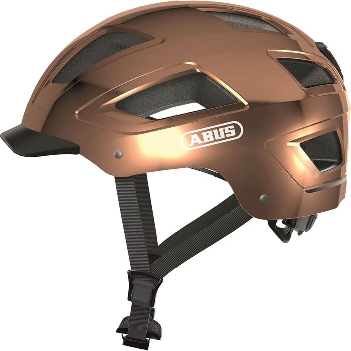 Велосипедний шолом ABUS Hyban 2.0 з LED-ліхтарем, ABS-оболонка, для дорослих, бронзовий (chrome rosé), розмір M (52-58 см)