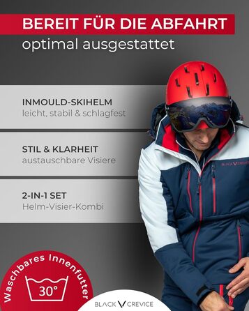 Шолом гірськолижний BLACK CREVICE Gstaad з візором (стиль пілота) для чоловіків та жінок | Полікарбонат, дихаючий, регульований S/M, білий