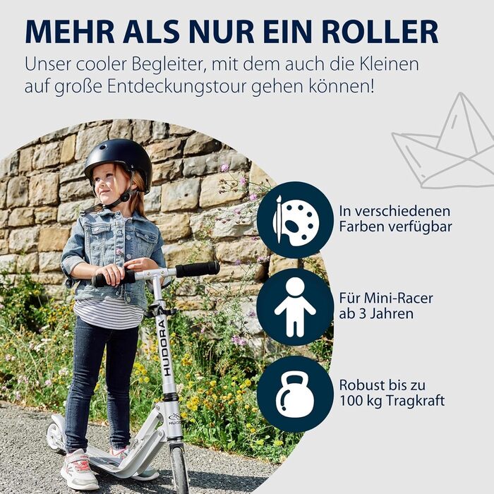 Дитячий алюмінієвий самокат HUDORA Little BigWheel, складаний, регульований, великі колеса, до 100 кг, від 3 років