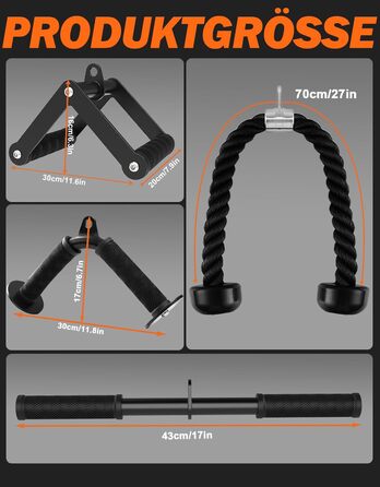 Набір аксесуарів для кабельного тренажера Fitarc: рукоятка для тяги верхнього блоку (Lat Pulldown) та канат для трицепса для домашнього фітнесу