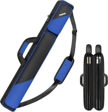 Чохол для більярдної cue 2x2 на 2 киї з кишенями на блискавці для аксесуарів, міцний, поліестер, з плечовим ременем та ручкою, м'який, для жінок та чоловіків (Синій / Чорний)