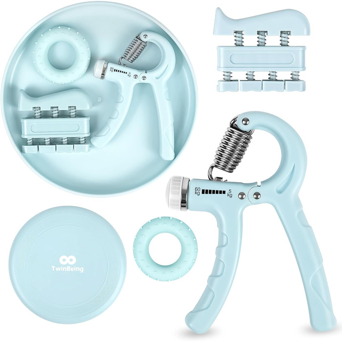 Набір для зміцнення хватки TwinBeing (4 шт.) з ручками та підсилювачем передпліччя - тренажер рук та пальців - розвантажувальне кільце для сили - літаюча диска