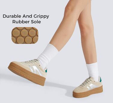 Кросівки LUCKY STEP Plateau Sneaker для жінок - платформа, канвас, ретро стиль, низький профіль, комфортні для повсякденного носіння, 42 EU, бежево-зелені