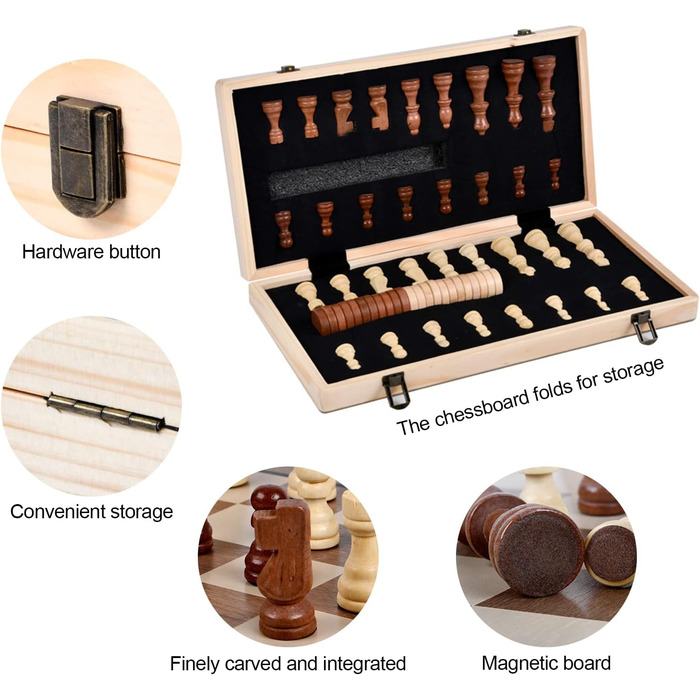 Шахи дерев'яні магнітні 2-в-1 для дорослих та дітей, якісний набір з портативним полем для зберігання
