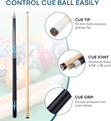 Більярдний кий 1/2 Maple Queue Sticks Pool Cue, 20 oz (580 г) з наконечником 13mm, чорний або білий колір. Підходить для чоловіків та жінок.