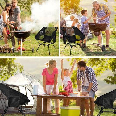 Зручний складаний стул для кемпінгу IEEILULU, 130 кг, чорний. Підходить для пікніків, риболовлі, відпочинку на природі та подорожей.