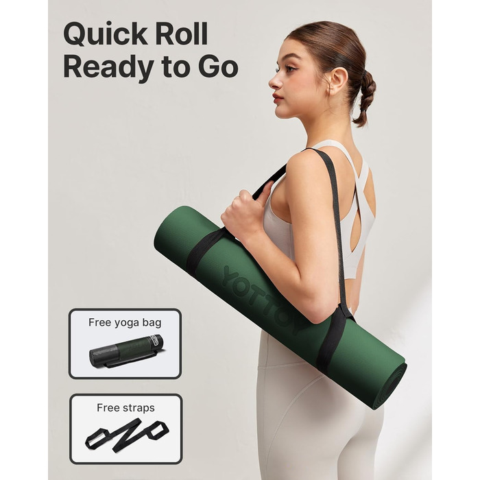 Килимок для йоги з TPE, неслизький, 61x61 см (24x0.24 дюйма), для пілатесу, фітнесу та занять босоногою, з сумкою та ремінком, зелений